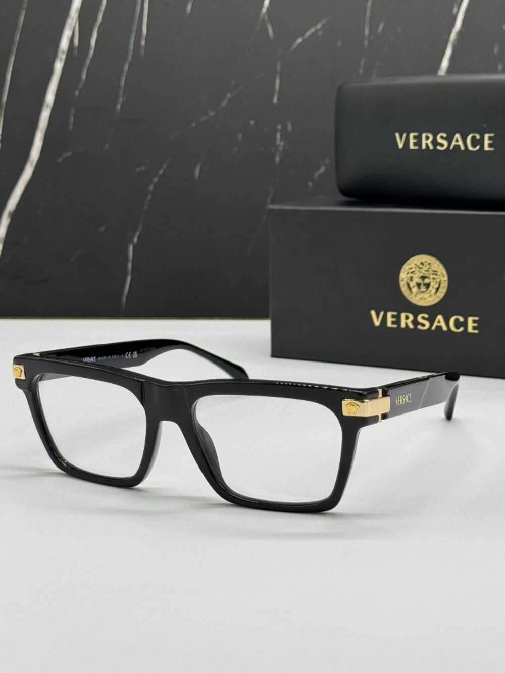 Versace VE3354 GB1 Black Square Men Eyeglasses Authentic NEW